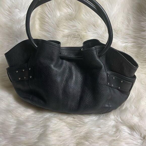 Cole Haan Black Pebbled Leather Hobo medium shoulder bag silver tone accents - Picture 6 of 16